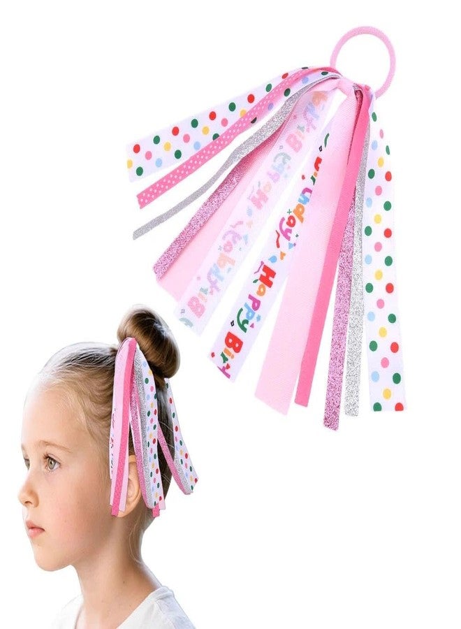 Guqqeuc Happy Birthday Hair Ribbon Glitter Elastic Hair Ties for Bday Party Favors Pink Bow Hair Ties Birthday Ponytail Holders for Girls 3rd 4th 5th Year Old Parties Accessories - Image 1
