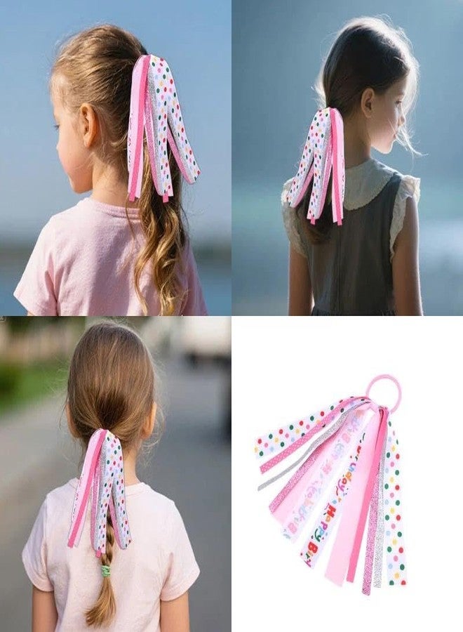 Guqqeuc Happy Birthday Hair Ribbon Glitter Elastic Hair Ties for Bday Party Favors Pink Bow Hair Ties Birthday Ponytail Holders for Girls 3rd 4th 5th Year Old Parties Accessories - Image 4