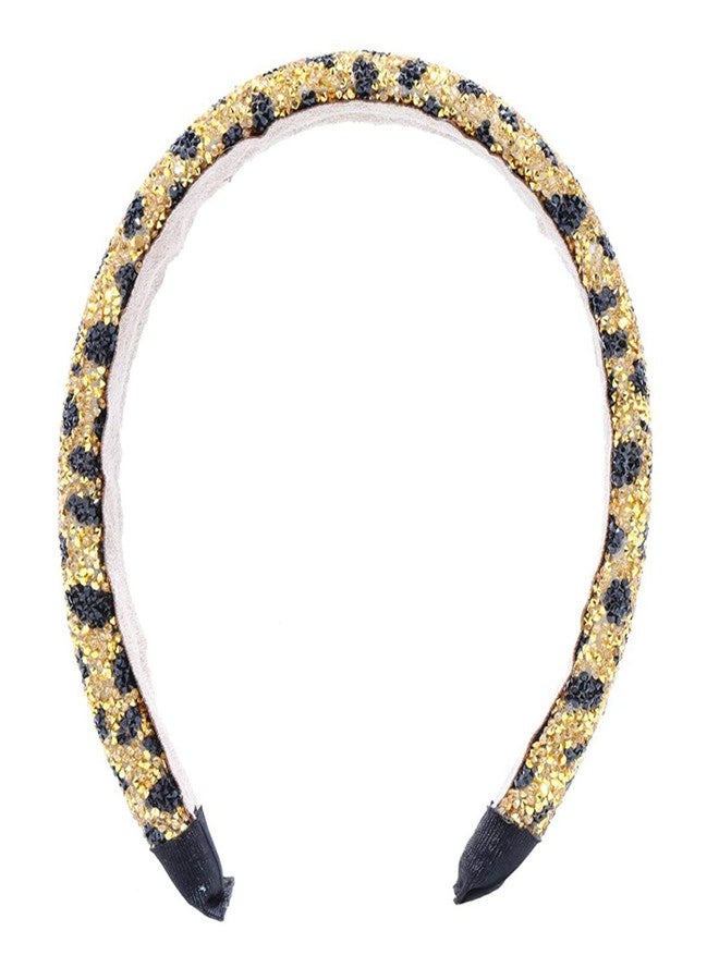 Suoirblss Handmade Leopard Print Headbands Rhinestone Fashionable Sponge Hairbands Crystal Beaded Wide Headpiece for Women Girls Hair Accessories (Gold) - Image 4