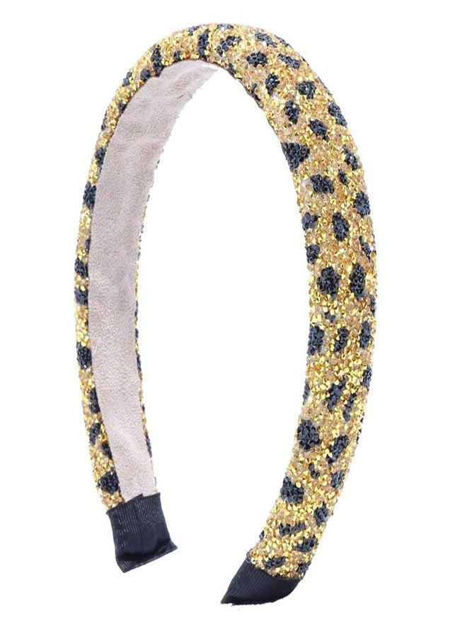 Suoirblss Handmade Leopard Print Headbands Rhinestone Fashionable Sponge Hairbands Crystal Beaded Wide Headpiece for Women Girls Hair Accessories (Gold) - Image 3