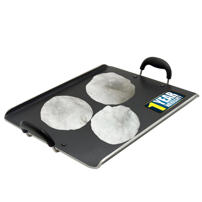 IBELL 3833DLX Non Stick Tawa, Dosa Roti Chapati Pathiri Tawa, Large Rectangular Aluminium Body with Bended Edge, 37.5cm x 31.5cm with 5mm Thickness (Black) - Image 1