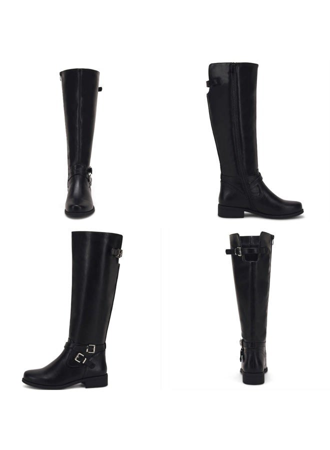 Ermonn Womens Knee High Boots Wide Calf Flat Low Heel Side Zipper Faux Leather Fashion Winter Riding Boot, Black, 7.5 - Image 3