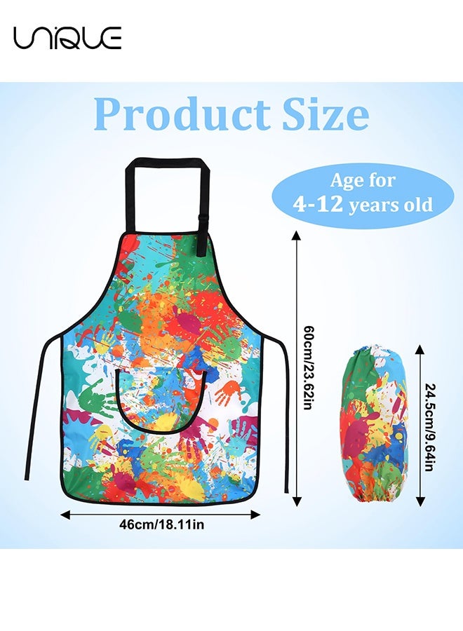 يونيك طقم زي الفنان للأطفال - مآزر للأطفال مع أغطية أكمام قابلة للإزالة - مريلة مقاومة للماء للأطفال مع جيوب للطهي والرسم والخبز والأشغال اليدوية والفنون والبستنة قابلة للتعديل - Image 2