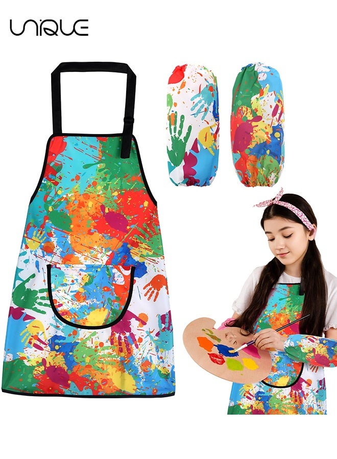 يونيك طقم زي الفنان للأطفال - مآزر للأطفال مع أغطية أكمام قابلة للإزالة - مريلة مقاومة للماء للأطفال مع جيوب للطهي والرسم والخبز والأشغال اليدوية والفنون والبستنة قابلة للتعديل - Image 1