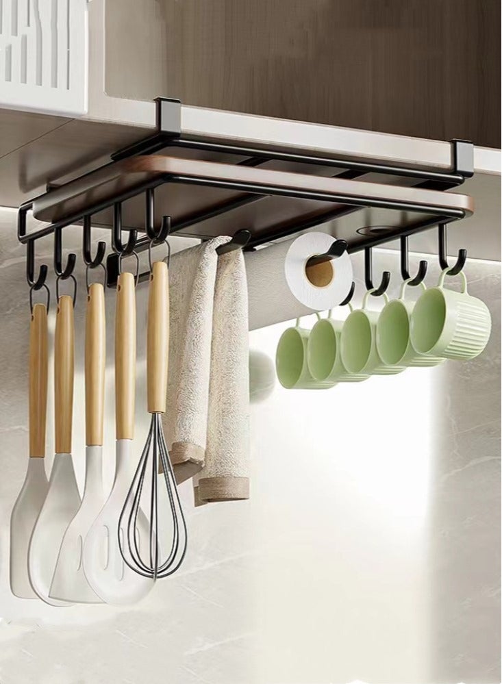 Kutis 1-Piece Kitchen Mug Holder  Kitchen Storage Rack Cupboard Shelf Hanging Hook Wardrobe Organizer Holder Black 61x4 cm - Image 1