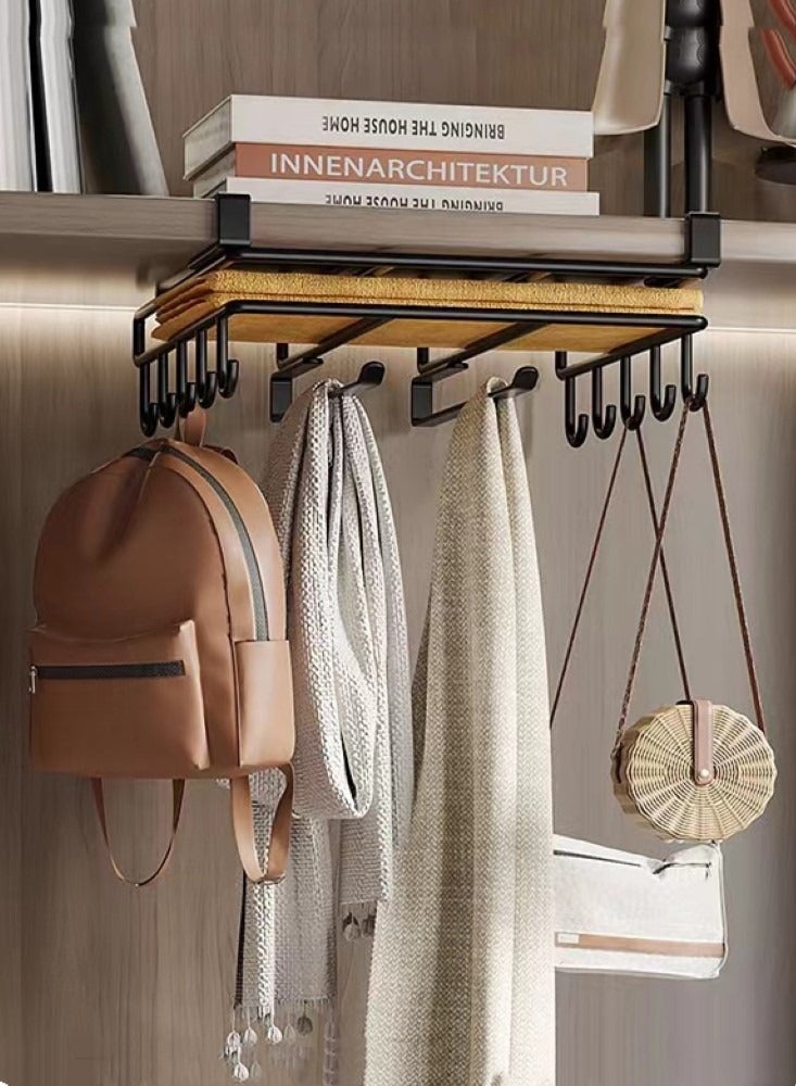 Kutis 1-Piece Kitchen Mug Holder  Kitchen Storage Rack Cupboard Shelf Hanging Hook Wardrobe Organizer Holder Black 61x4 cm - Image 2