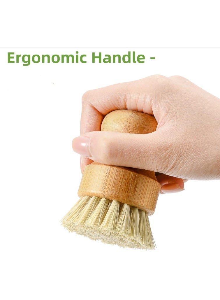 Bamboo Dish Scrub Brushes for Kitchen, Cleaning Scrubber for Washing Cast Iron Pan/Pot, Natural Sisal Bristles - Image 4
