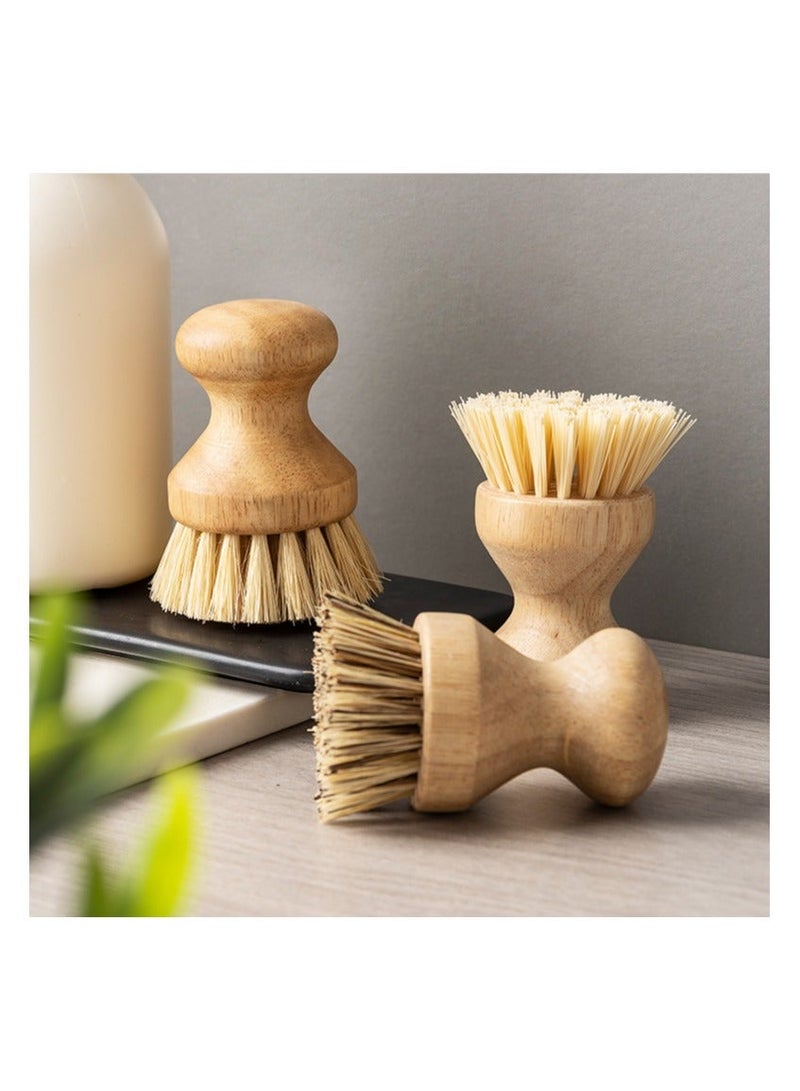 Bamboo Dish Scrub Brushes for Kitchen, Cleaning Scrubber for Washing Cast Iron Pan/Pot, Natural Sisal Bristles - Image 1