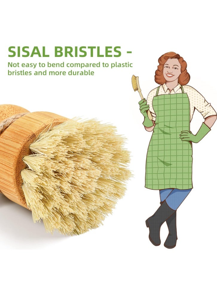 Bamboo Dish Scrub Brushes for Kitchen, Cleaning Scrubber for Washing Cast Iron Pan/Pot, Natural Sisal Bristles - Image 5