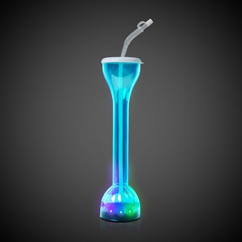 Fun Central 17 oz Blue LED Flashing Yard Glass with Straw - Vibrant Light-Up Drinkware for St. Patrick's Day & Celebratory Occasions - Image 3