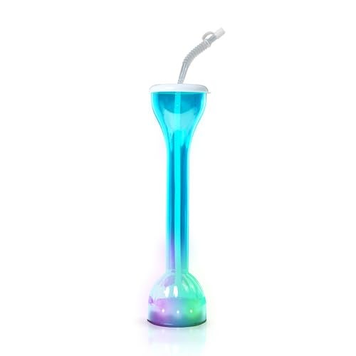 Fun Central 17 oz Blue LED Flashing Yard Glass with Straw - Vibrant Light-Up Drinkware for St. Patrick's Day & Celebratory Occasions - Image 1