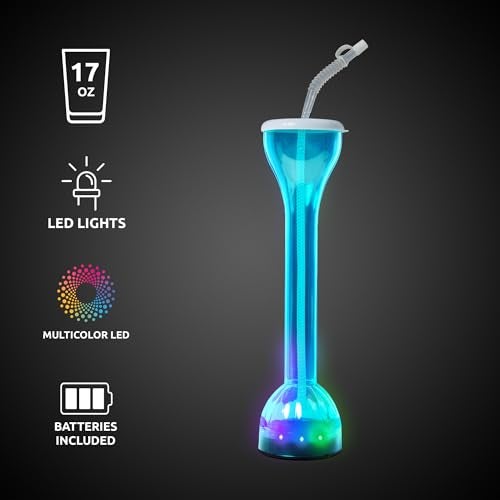 Fun Central 17 oz Blue LED Flashing Yard Glass with Straw - Vibrant Light-Up Drinkware for St. Patrick's Day & Celebratory Occasions - Image 2