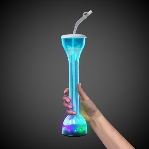 Fun Central 17 oz Blue LED Flashing Yard Glass with Straw - Vibrant Light-Up Drinkware for St. Patrick's Day & Celebratory Occasions - Image 5