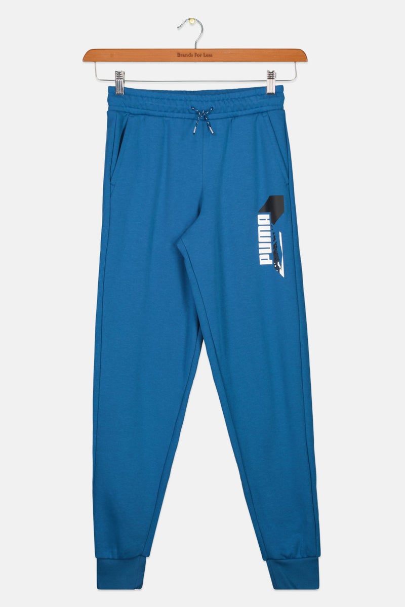 PUMA سروال رياضي للأطفال الأولاد بشعار العلامة التجارية، أزرق - Image 1