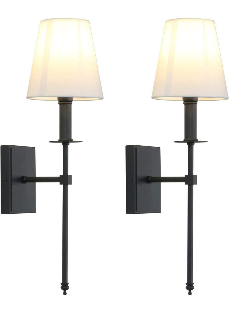 RATSAW 2 Pcs Slim Wall Sconces with Fabric Shade Industrial Wall Lighting Lamps Fixtures Wall Mounted Sconce for Mirror Hallway Kitchen Bedroom Living Room Bathroom - Image 1