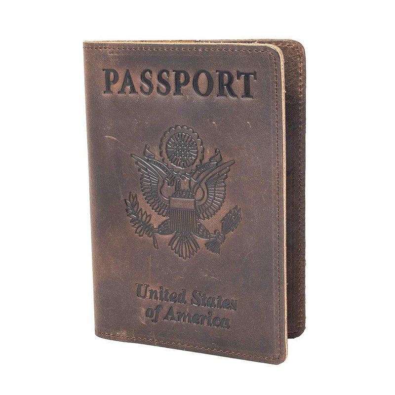 AGBIADD RFID Blocking Passport Holder Travel Wallet - Genuine Crazy Horse Leather for Men(Coffee) - Image 1