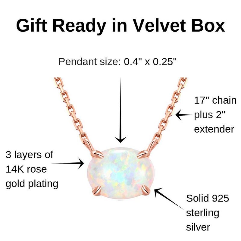 Ellena Rose Sterling Silver Opal Necklace, 925 Sterling Silver & 14K Rose Gold Plating, October Birthstone Pendant, Small Oval Opal Jewelry for Women, Gemstone Jewelry, Simple Pendant (Rose Gold) - Image 5