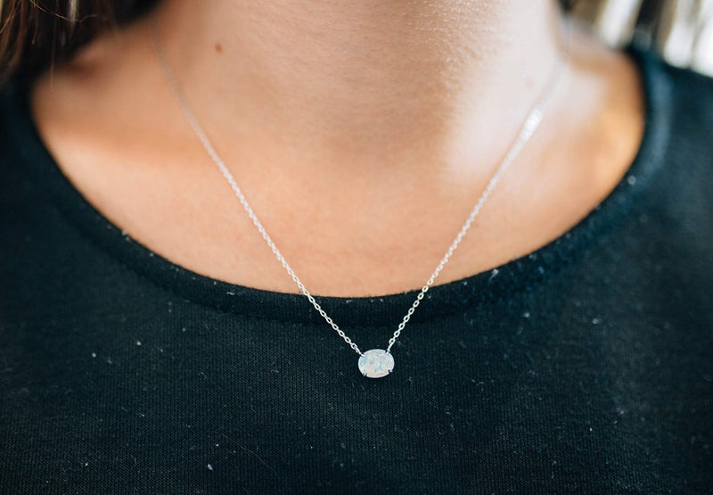 Ellena Rose Sterling Silver Opal Necklace, 925 Sterling Silver & 14K Rose Gold Plating, October Birthstone Pendant, Small Oval Opal Jewelry for Women, Gemstone Jewelry, Simple Pendant (Rose Gold) - Image 4