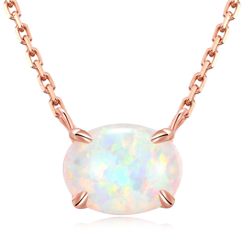 Ellena Rose Sterling Silver Opal Necklace, 925 Sterling Silver & 14K Rose Gold Plating, October Birthstone Pendant, Small Oval Opal Jewelry for Women, Gemstone Jewelry, Simple Pendant (Rose Gold) - Image 1