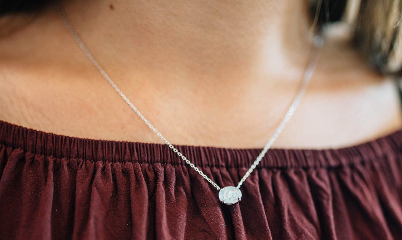 Ellena Rose Sterling Silver Opal Necklace, 925 Sterling Silver & 14K Rose Gold Plating, October Birthstone Pendant, Small Oval Opal Jewelry for Women, Gemstone Jewelry, Simple Pendant (Rose Gold) - Image 2
