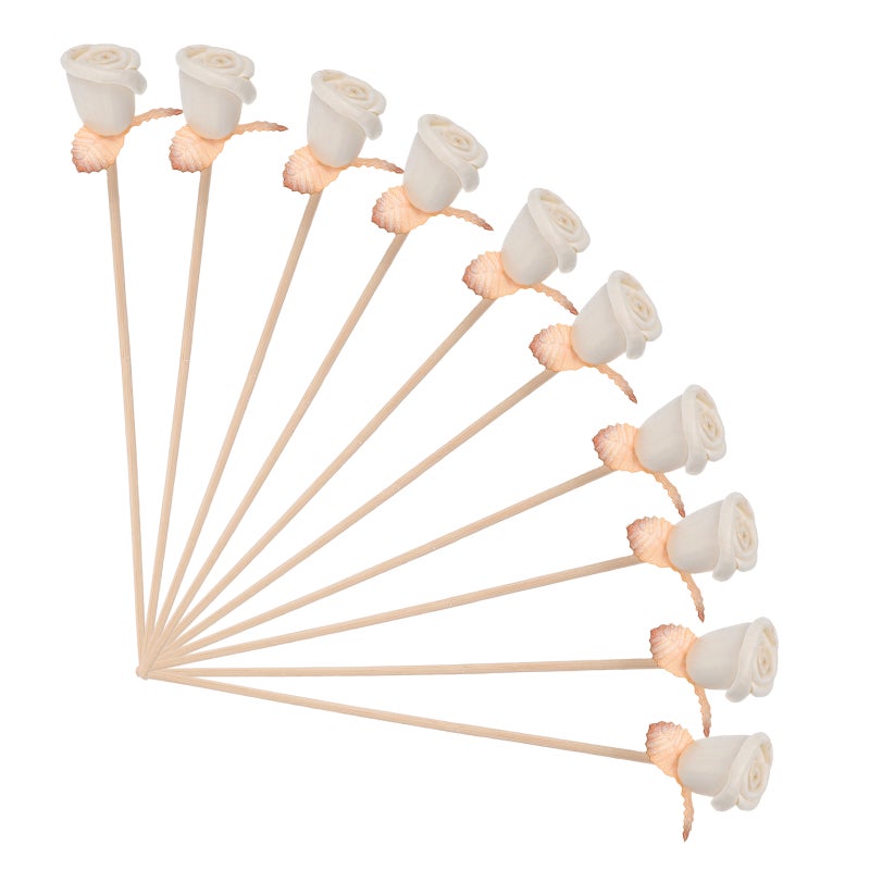 10 Pcs Rattan Reed Sticks Straight Natural Fragrance Reed Diffuser Oil Diffuser Rattan Sticks with Flower Decor - Image 1