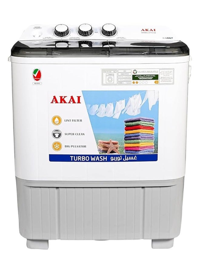 AKAI WMMA-XTT51W 5 kg Twin-Tub Semi-Automatic Washing Machine 5 kg WMMA-XTT51W White - Image 1
