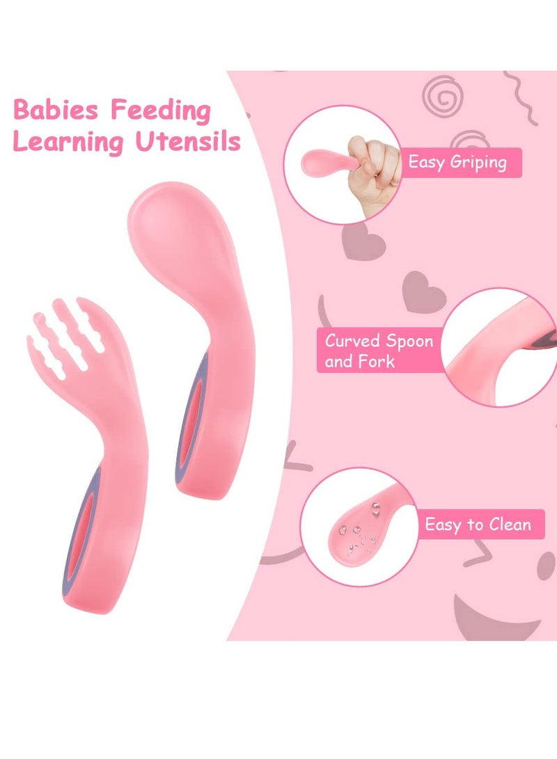 KASTWAVE Baby Fork and Spoon Set, 4Pcs Self Feeding Utensil Easy Grip Toddler Cutlery Kit, Baby Weaning and Feeding Spoons Easy Grip Bendable Perfect Self Feeding Spoon Fork (Red/Pink) - Image 2