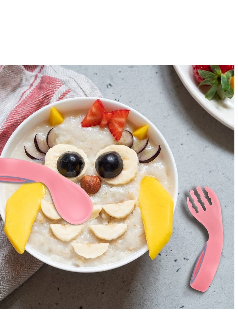 KASTWAVE Baby Fork and Spoon Set, 4Pcs Self Feeding Utensil Easy Grip Toddler Cutlery Kit, Baby Weaning and Feeding Spoons Easy Grip Bendable Perfect Self Feeding Spoon Fork (Red/Pink) - Image 5
