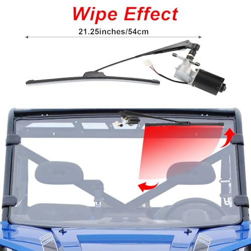 OFIG Electric UTV Windshield Wiper Kit, Universal 12V UTV Electric Windshield Wiper Motor Kit Compatible with Polaris RZR Ranger Mule Teryx, 16" Windshield Wiper Blade, 90 Degree Wipe Motor - Image 4
