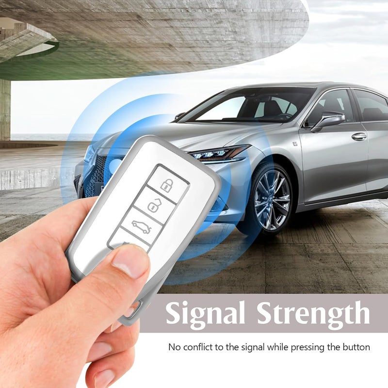 وركاس غلاف مفتاح من TPU ناعم فضي بزرار 4 بتصميم ممتاز متوافق مع RX ES GS LS NX RS GX LX RC LC - غلاف مفتاح من TPU ناعم (فضي - أبيض) - Image 3