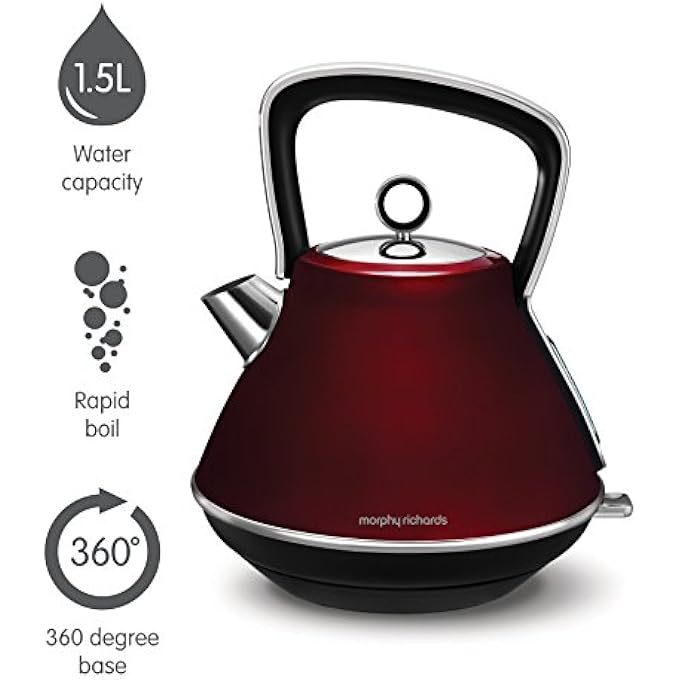 morphy richards Evoke Pyramid Traditional Kettle Red 100108 15 LitresMin 1 Year Manufacturer Warranty - Image 3