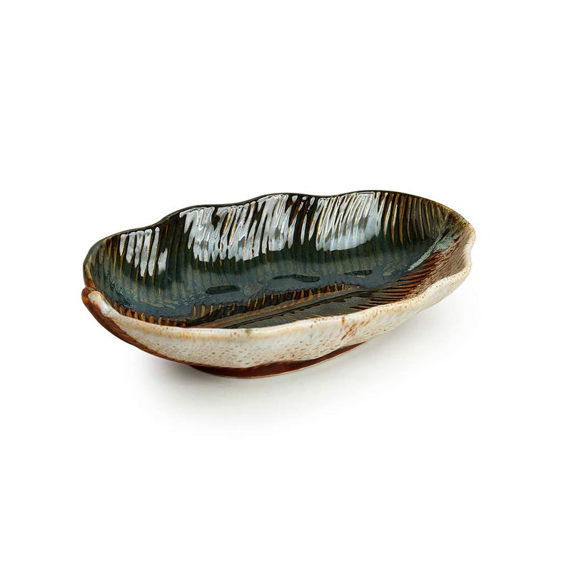 ExclusiveLane 'The Banana Leaf' Serving Platter in Ceramic (9.8 Inch, Microwave Safe) - Ceramic Platter Plates for Snacks Ceramic Plates Starter Serving Platter Ceramic for Snacks Serveware - Image 4