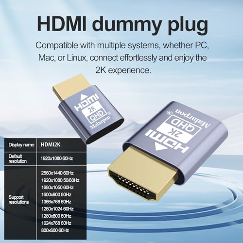 Malarpon HDMI Dummy Plug fit-Headless Display Emulator DDC EDID Headless Ghos with Windows Mac OSX Linux Great for Graphics Acceleration Support 1920x1080@60Hz 1P - Image 2