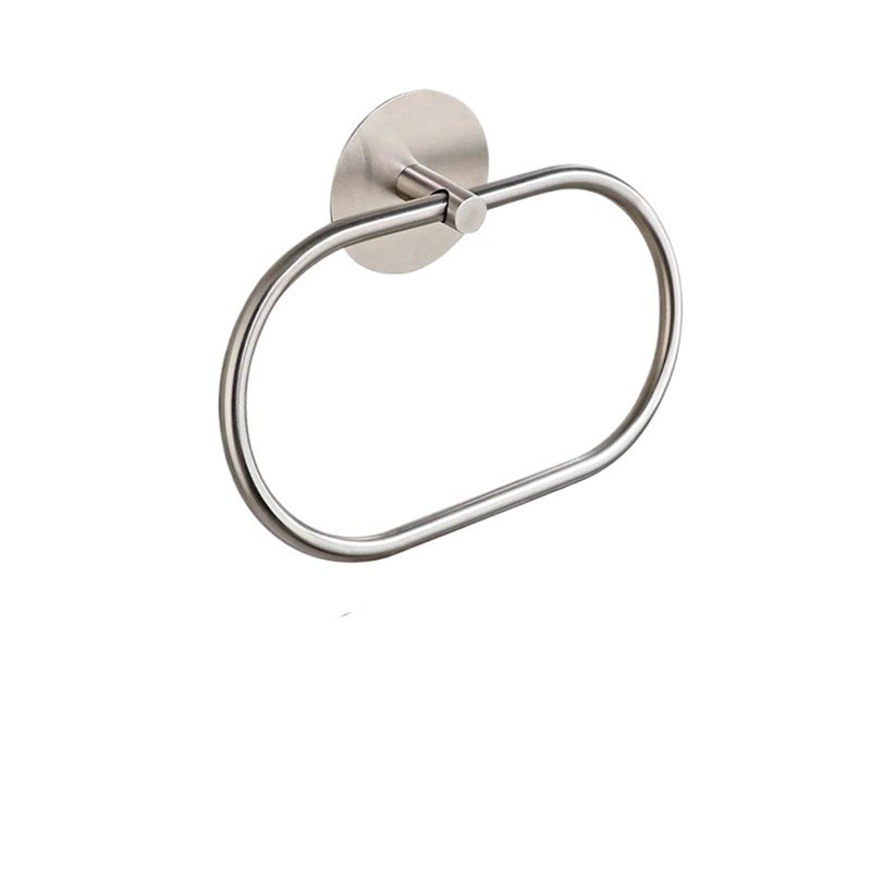 Self Adhesive Stainless Steel Towel Ring Oval Silver For Kitchen Bathroom Storage Rack - Image 2