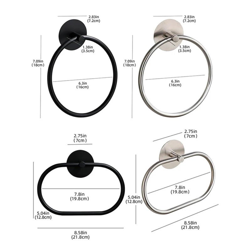 Self Adhesive Stainless Steel Towel Ring Oval Silver For Kitchen Bathroom Storage Rack - Image 5
