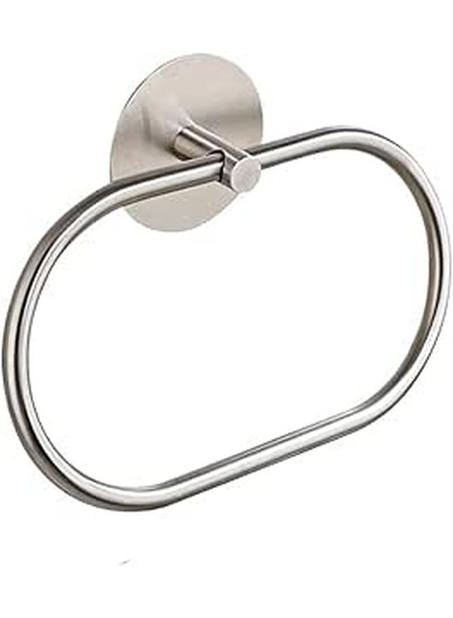 Self Adhesive Stainless Steel Towel Ring Oval Silver For Kitchen Bathroom Storage Rack - Image 1