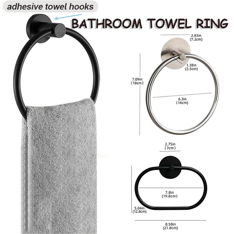 Self Adhesive Stainless Steel Towel Ring Oval Silver For Kitchen Bathroom Storage Rack - Image 3