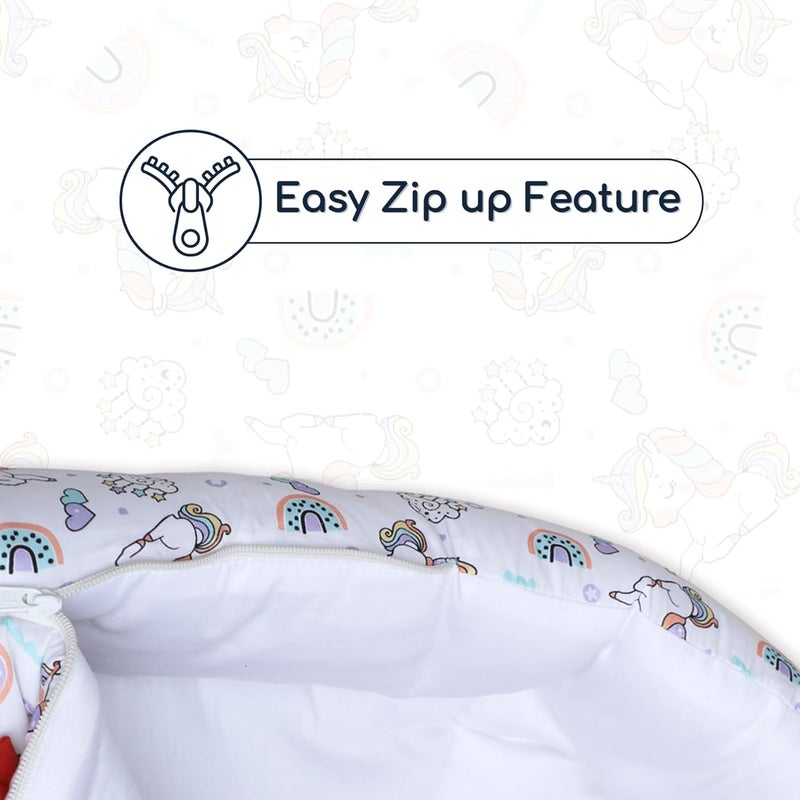 POLKA TOTS Unicorn Printed Cotton Sateen Bow Baby Sleeping Bag Cum Baby Nest Breathable Fabric for 06 Month TravelFriendly Newborn Sleeping Solution Safe for YearRound Use White 65X35X12cm - Image 4