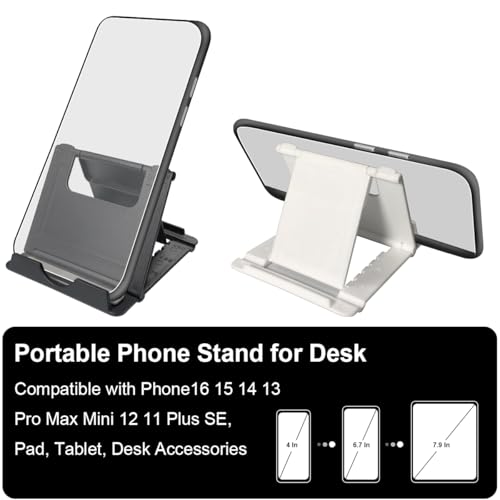 POQOD 2 Pack Cell Phone Stand, Foldable Phone Holder for Desk Compatible with Phone 15 14 13 12 11 Pro Xs Xs Max Xr X 8, Nintendo Switch, All Phones, Black & White - Image 3