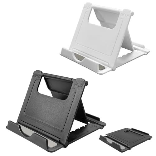 POQOD 2 Pack Cell Phone Stand, Foldable Phone Holder for Desk Compatible with Phone 15 14 13 12 11 Pro Xs Xs Max Xr X 8, Nintendo Switch, All Phones, Black & White - Image 1