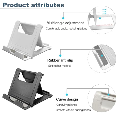 POQOD 2 Pack Cell Phone Stand, Foldable Phone Holder for Desk Compatible with Phone 15 14 13 12 11 Pro Xs Xs Max Xr X 8, Nintendo Switch, All Phones, Black & White - Image 5