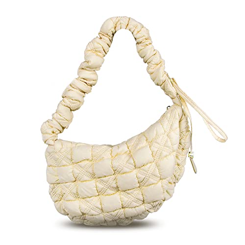 Trisapu Puffer Bag Quilted Padded Tote Bags for Women Puffy Hobo Purse Lightweight Down Cotton Crossbody Shoulder Bag Beige - Image 1