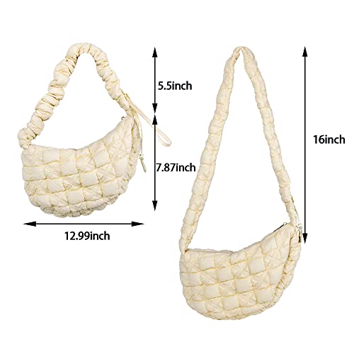Trisapu Puffer Bag Quilted Padded Tote Bags for Women Puffy Hobo Purse Lightweight Down Cotton Crossbody Shoulder Bag Beige - Image 3