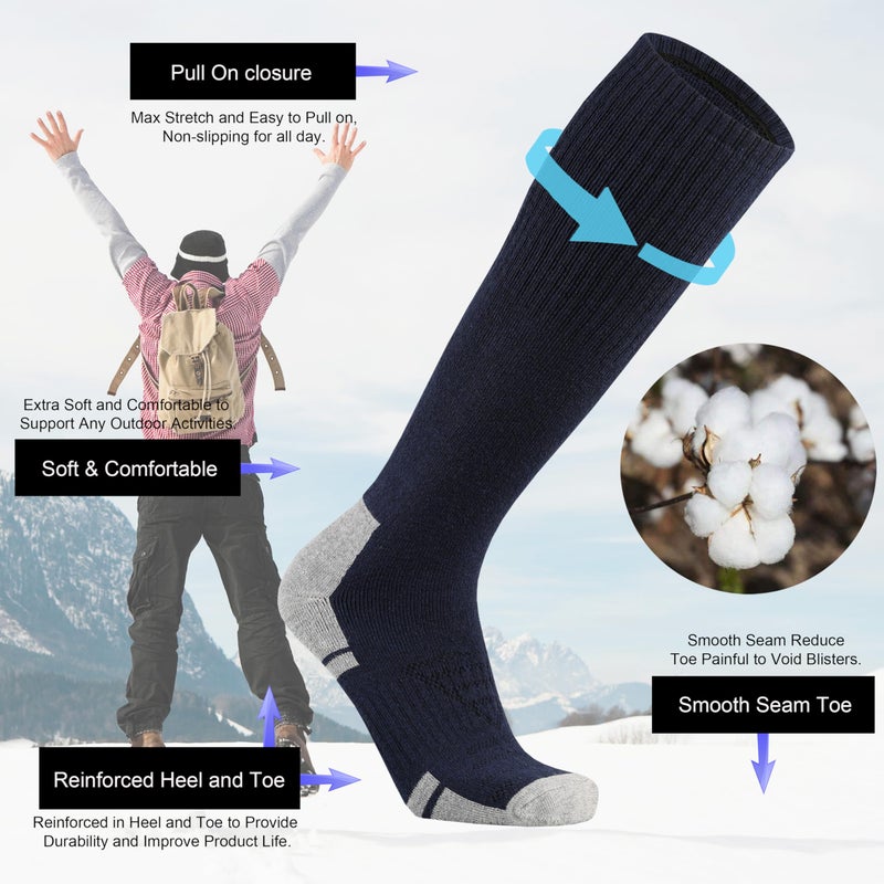 Ortis Cotton Full Cushion Over the Calf Socks OTC Knee High Thick Moisture Wicking Breathable Work Boot Thermal Warm(NavyBlue L) - Image 3