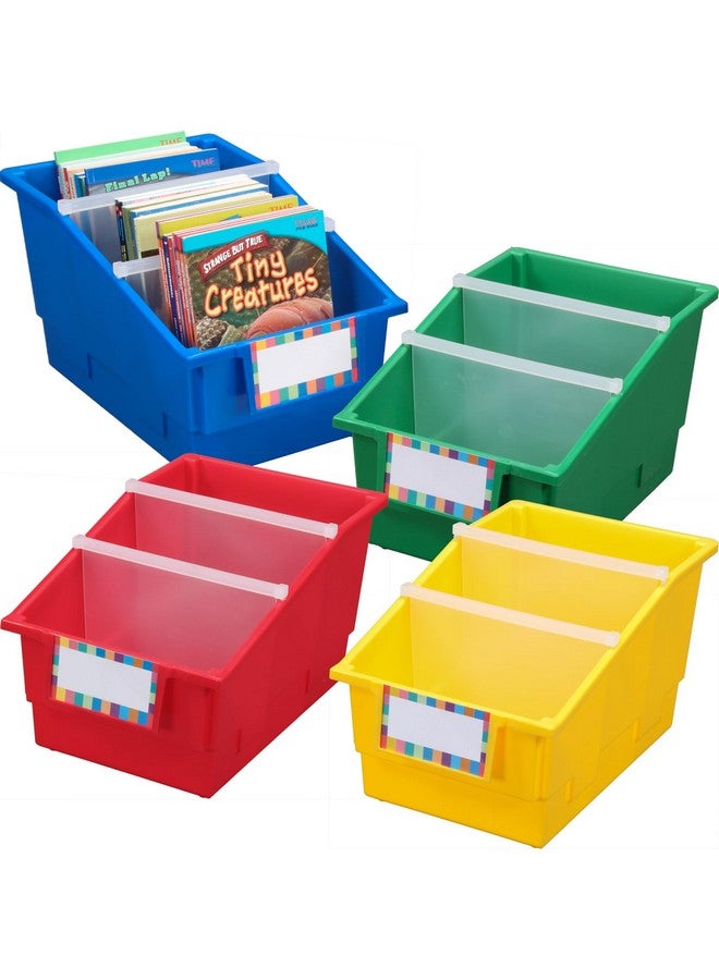 Really Good Stuff Chapter Book Library Bins with Dividers, 8.75" x 13.5" x 7.75" - 4 Pack, Primary Colors, Large Plastic Shelf Bin Organizer for Classroom Library, Books, Documents, Files, Magazines - Image 1