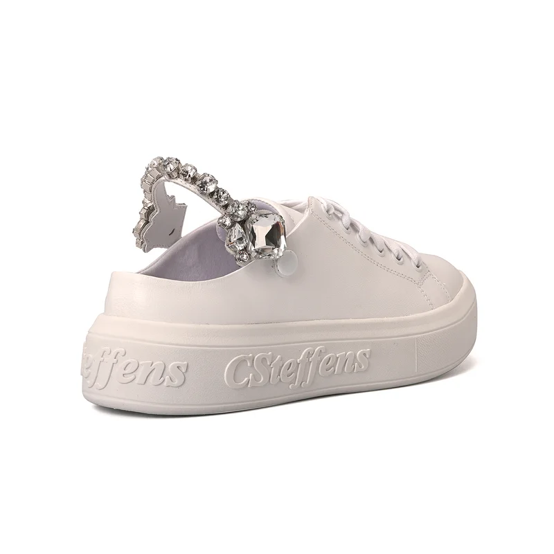 Carmen Steffens  White Leather Sneakers with Crystal Detailing for Women | Best Price UAE