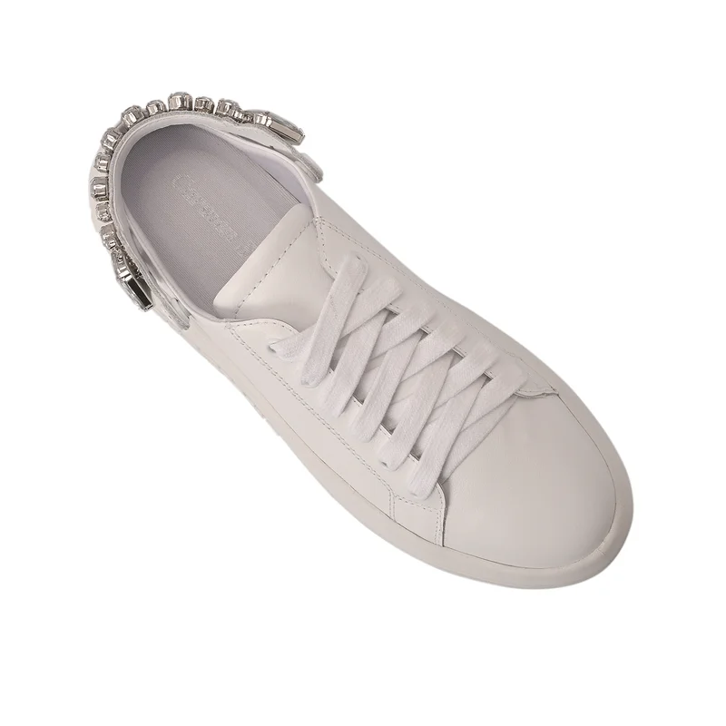 Carmen Steffens  White Leather Sneakers with Crystal Detailing for Women | Best Price UAE