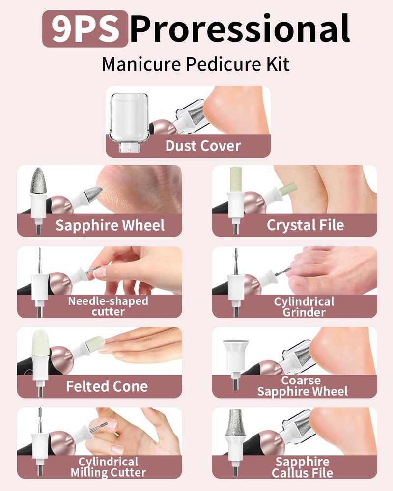 Hoxida Professional Manicure Pedicure Kit, Cordless Electric Nail File Set, Rechargeable Pedicure Tools for feet, 5 Speeds Hand Foot Care Nail Drill for Thick Nail Toenail Cuticle Women Men Baby Pets - Image 4