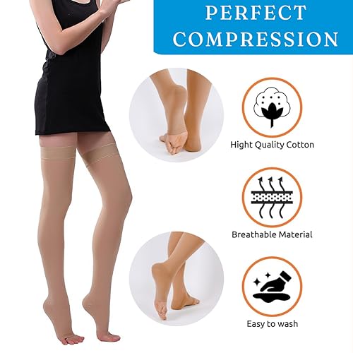 EZYFIT Imported Class II Cotton Compression Stockings Above Knee for Varicose Veins | Varicose Veins Stockings For Men and Women | 22-35mm/Hg (Large) - Image 3