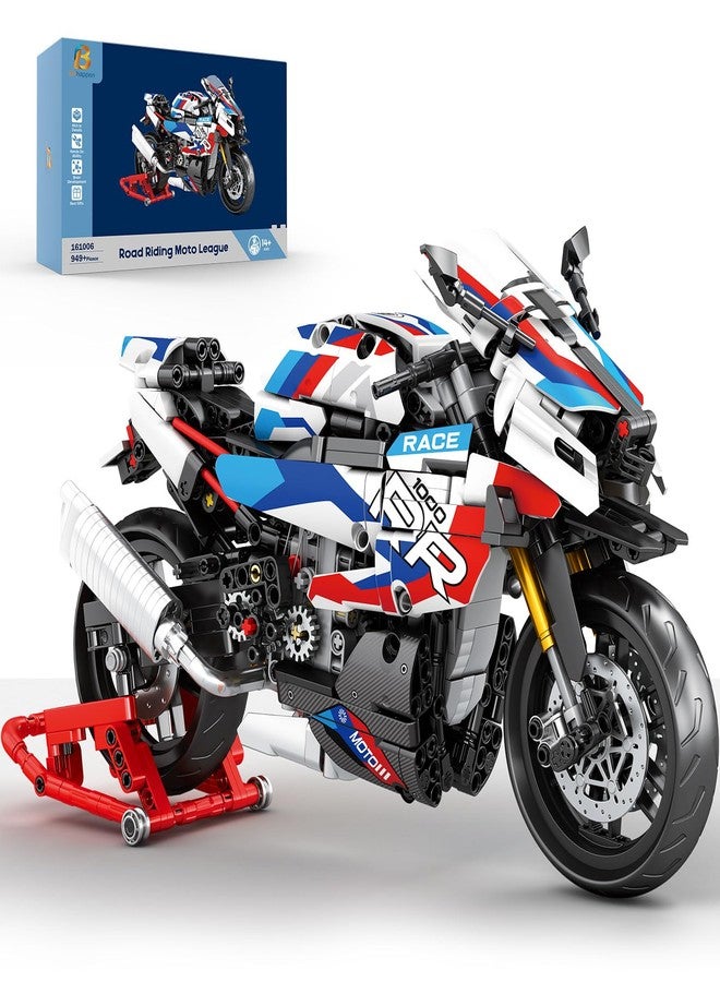 Brihappen 1:8 Scale 1000 RR Motorcycle Building Set for Adults, Technic Motorbike Model Kit with Steering Function, Display Stand, 949PCS Collectible Motorcycle Model Gift for Men 14+ - Image 1